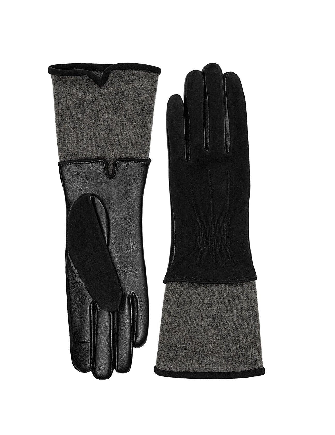 Women's suede back shirred leather palm glove in Black