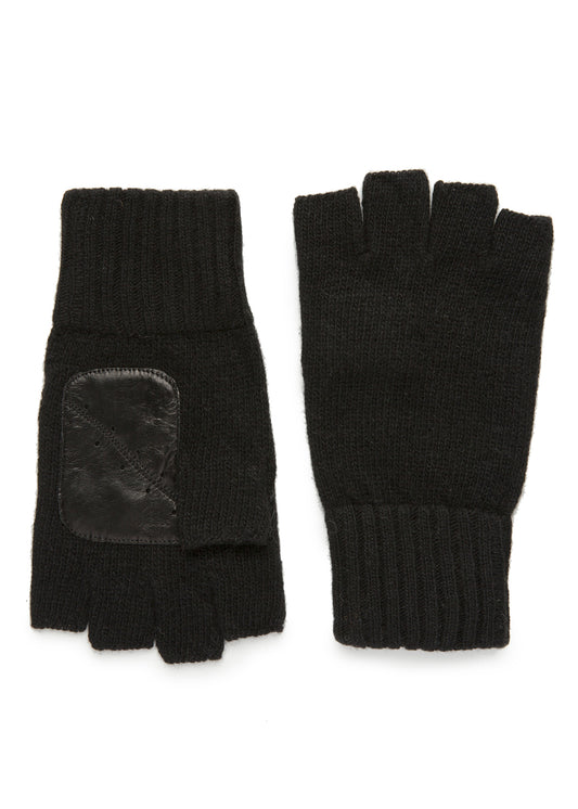 mens black cashmere knit wrist length fingerless glove