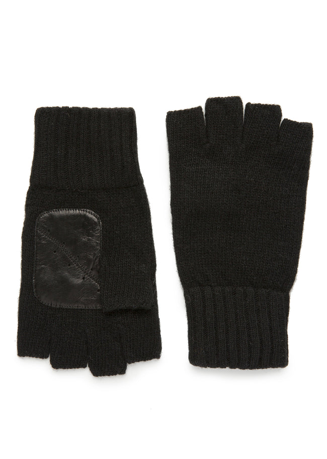 mens black cashmere knit wrist length fingerless glove