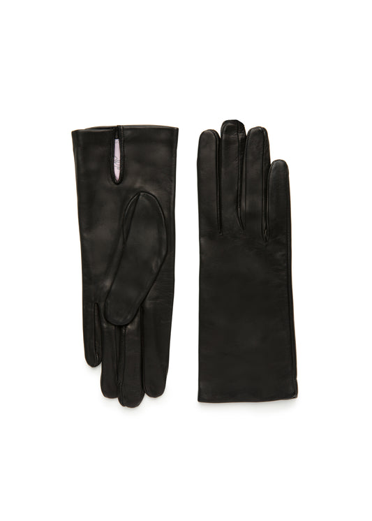 womens black lambskin silk lined wrist length glove made in Italy