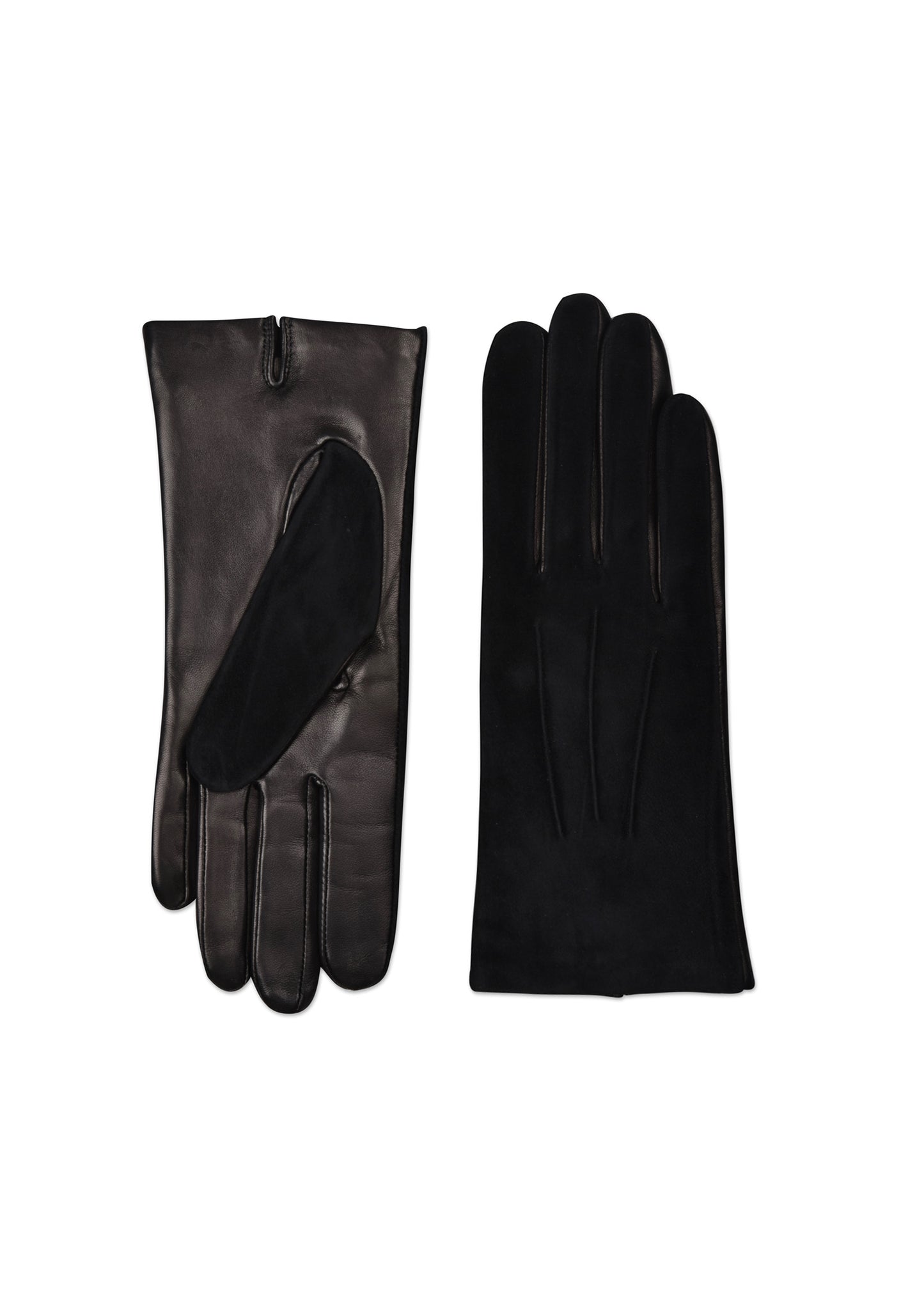 Women's wrist length suede back with leather palm glove in Black