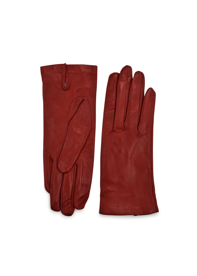 womens red lambskin silk lined wrist length glove made in Italy