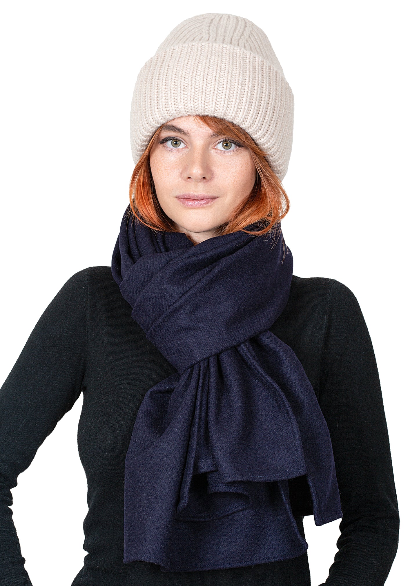 H156 WHE - Cashmere thick rib beanie in Wheat