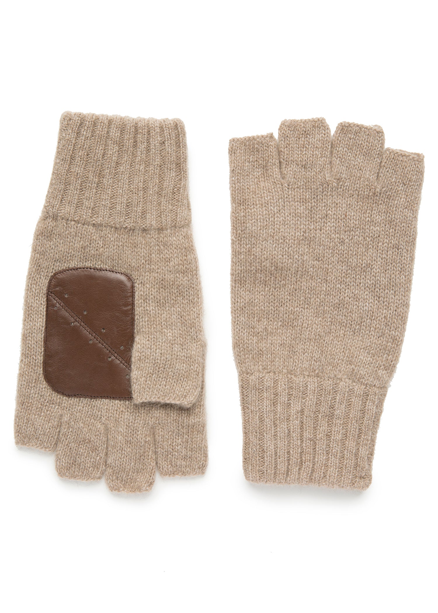 mens oatmeal cashmere knit wrist length fingerless glove