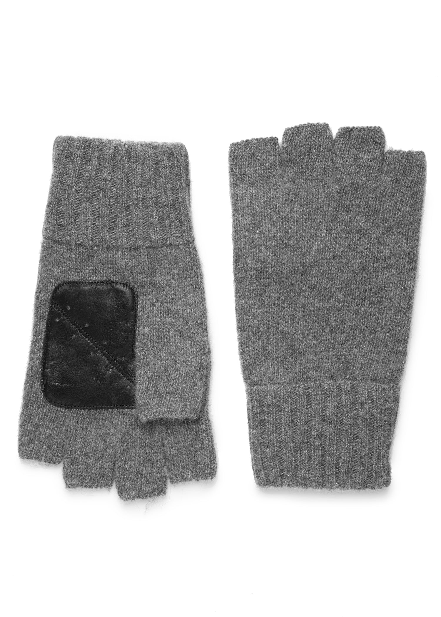 mens gray cashmere knit wrist length fingerless glove