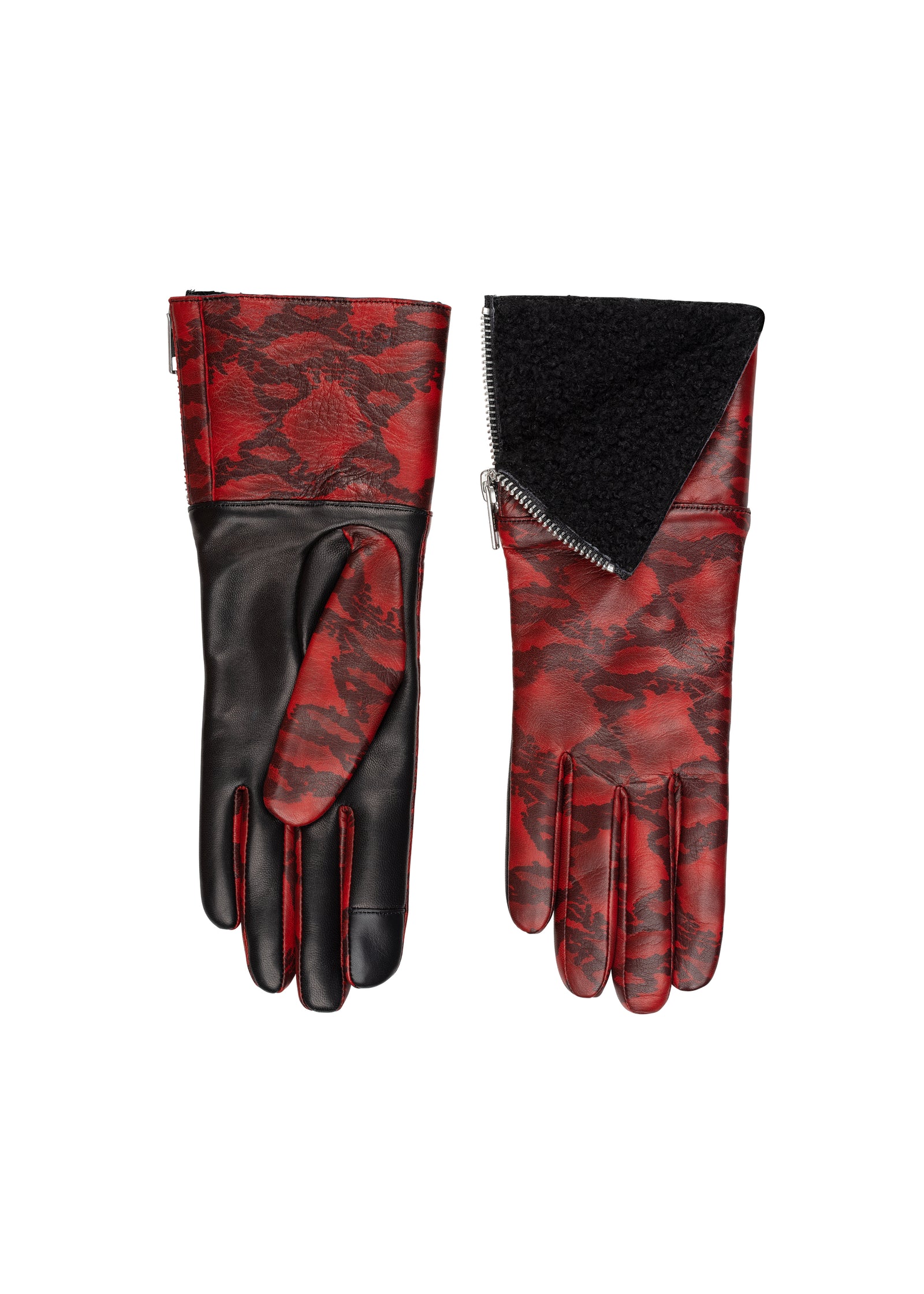 Italian snake shearling cuff Touch Tech Glove in Red