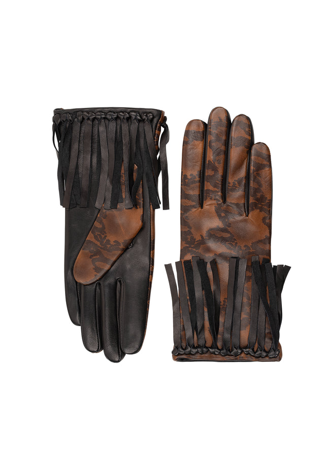 Camo Fringe Glove in Brown