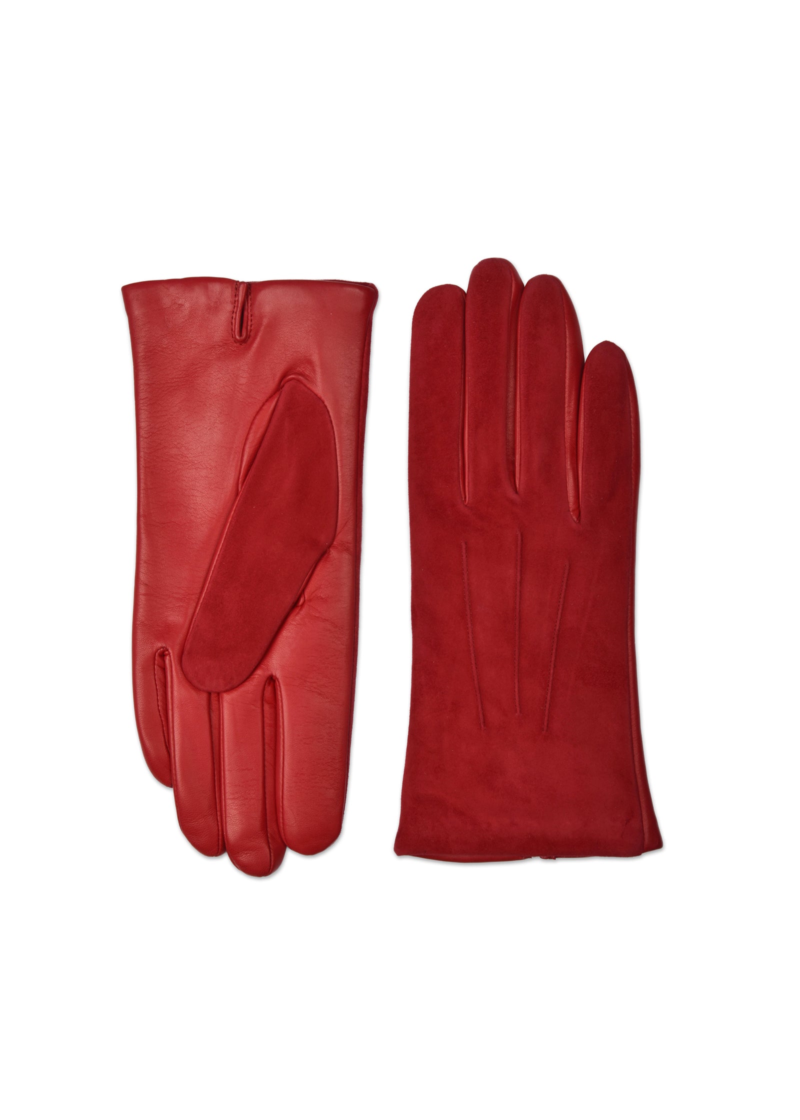womens red lambskin suede cashmere blend lined wrist length glove