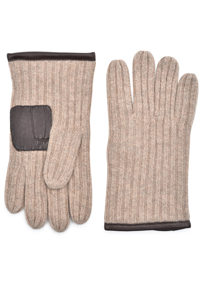 mens oatmeal cashmere blend wrist length ribbed glove