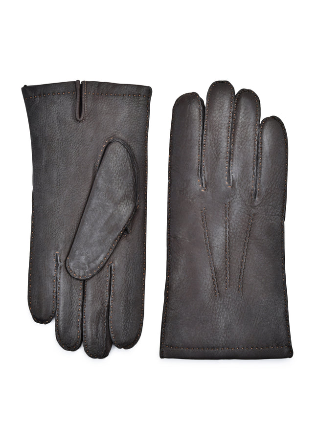mens brown deerskin fur lined wrist length glove