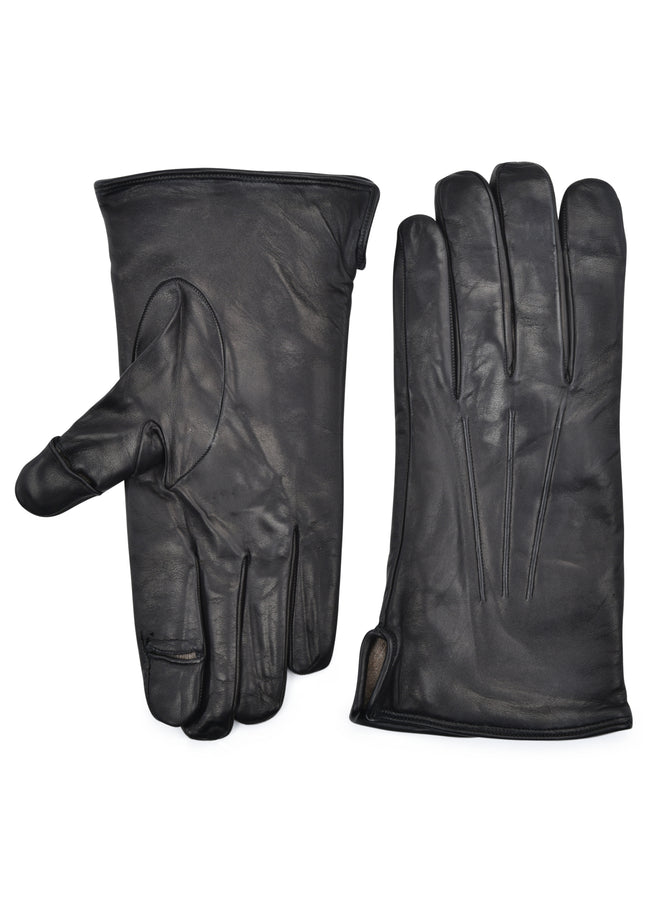mens black Italian leather cashmere lined wrist length glove made in Italy