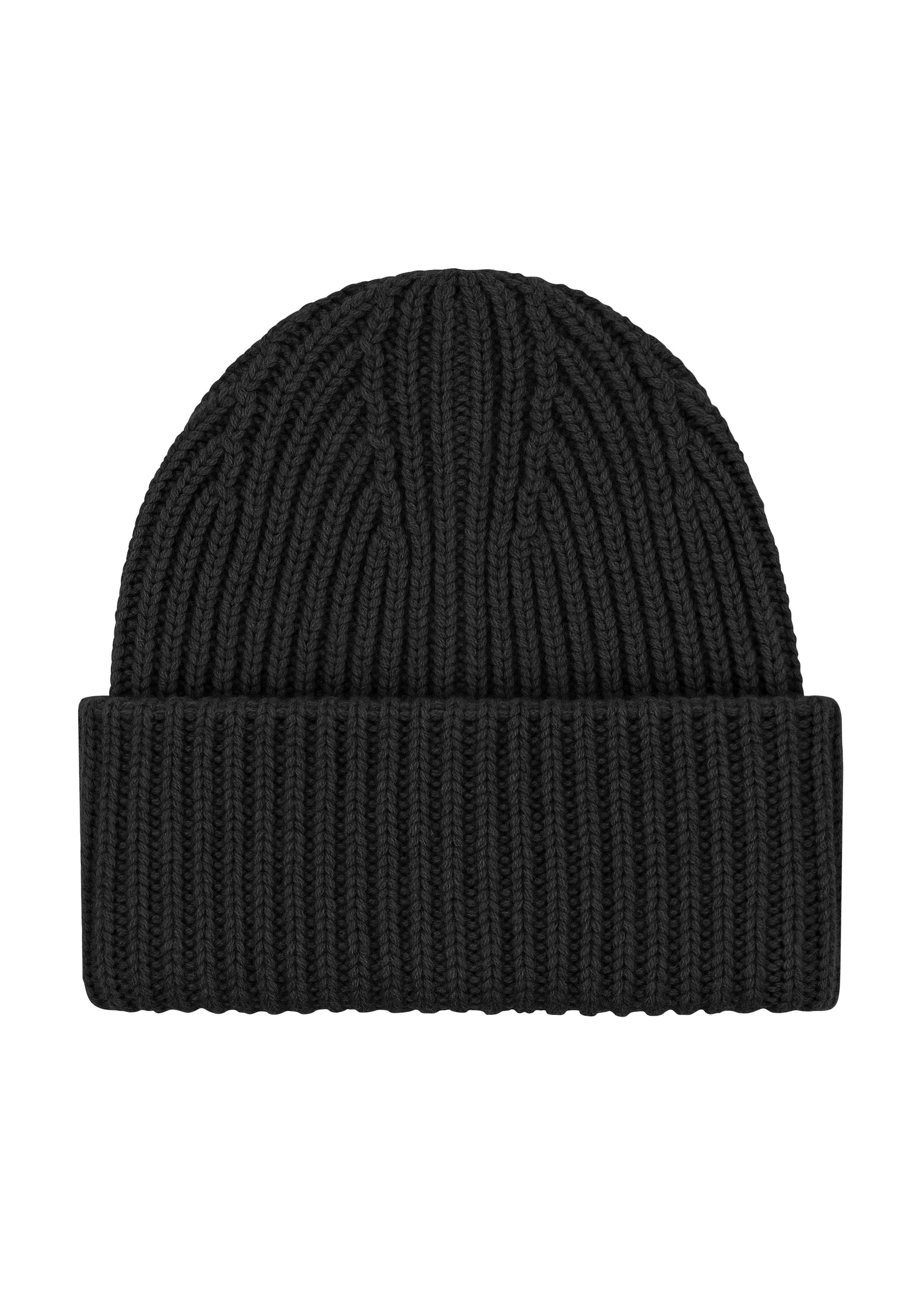 Cashmere thick rib beanie in Black