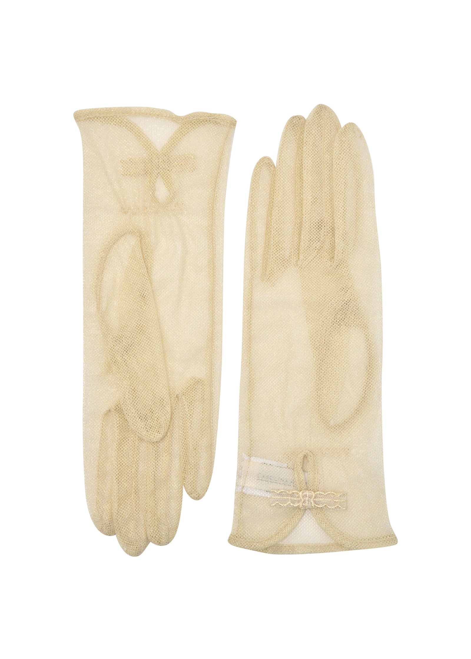 womens gold net wrist length glove